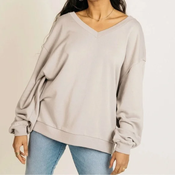 Jackson Rowe Relaxed V-Neck Sweater in Taupe - Picture 3 of 10